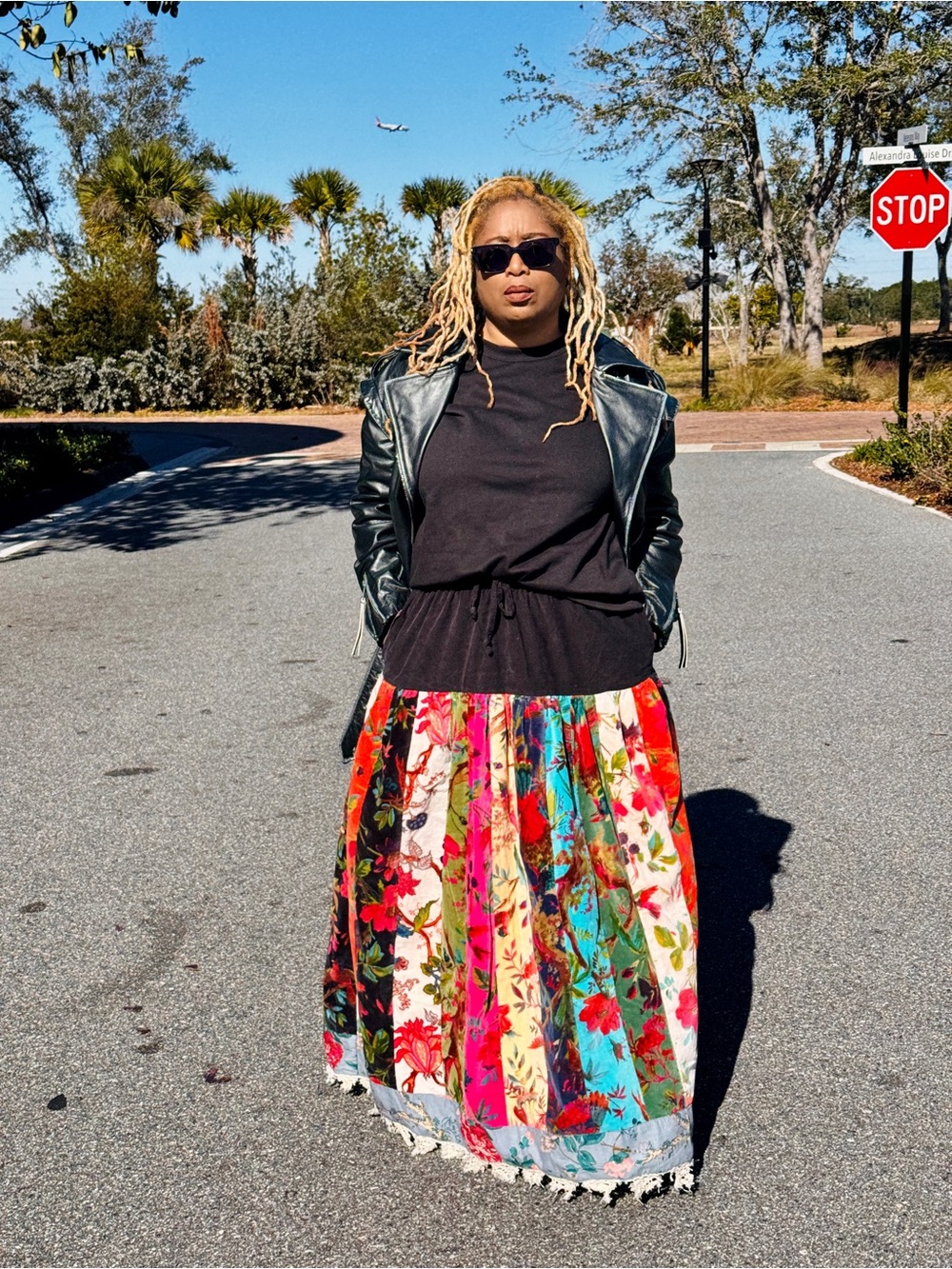Velvet Convertible Skirt/Dress Maxi Skirt - Black Waist, Multicolor Print